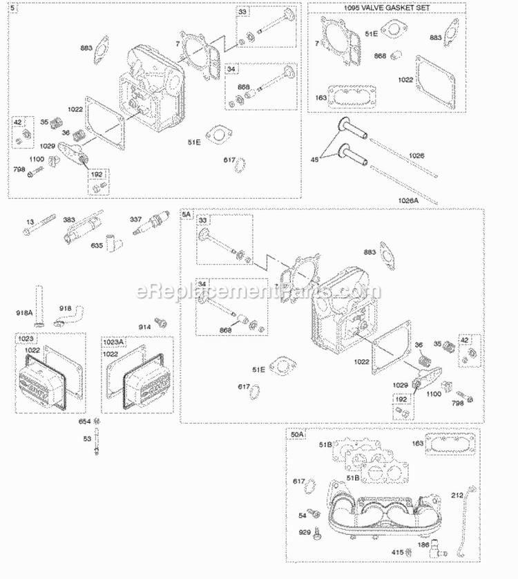 Cylinder Head Gasket Set-Valve Valves Diagram and Parts List for 44Q777-0025-E1  Briggs and Stratton Engine